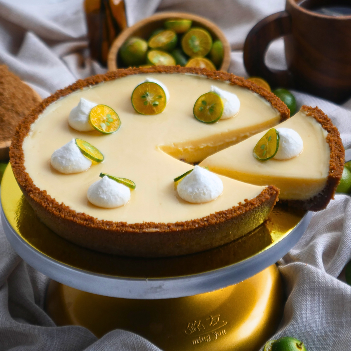 Freshly made whole calamansi pie from Joe's